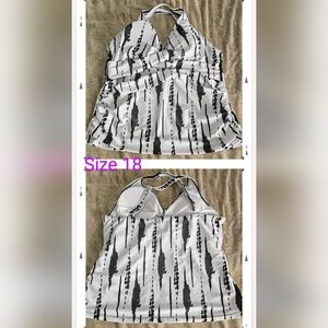 Women's White and Black Tankini Top